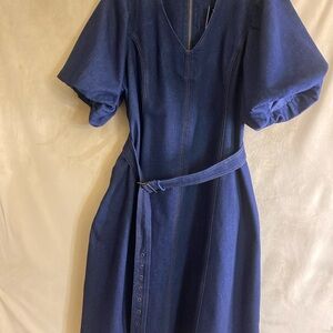 City Chic Navy Long Sleeve Dress with Belt